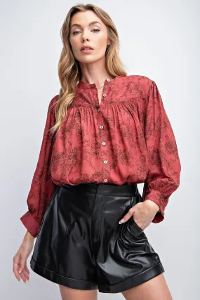 Floral Gardens 3/4 Sleeves Crepe Button Down Printed Top