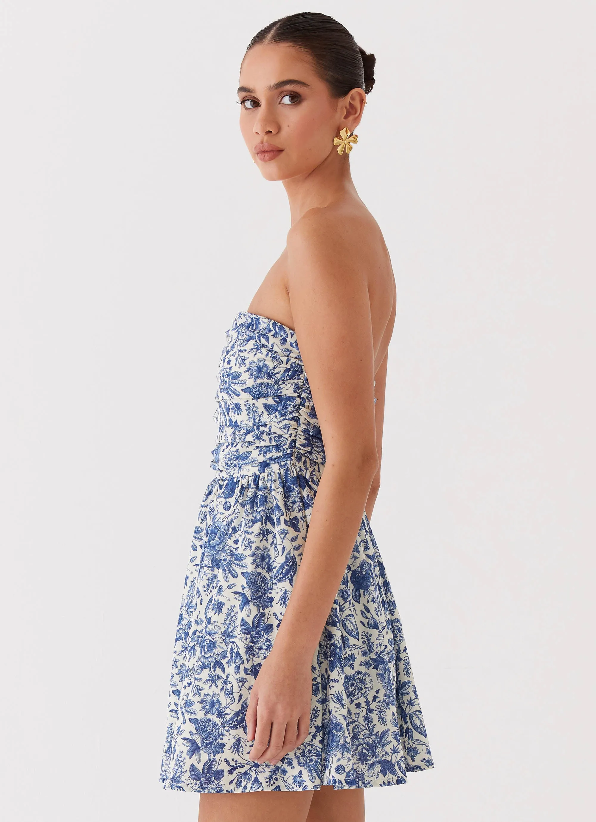 Forget Me Not Linen Mini Dress - Blue Paisley