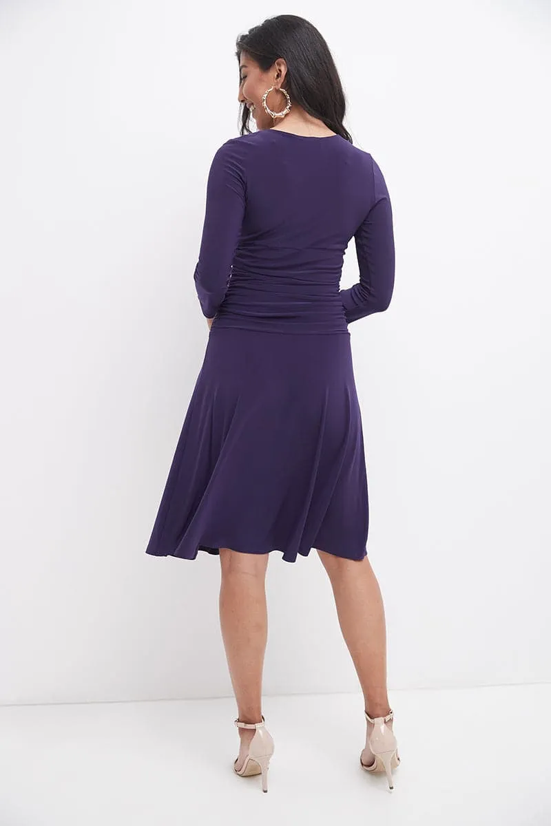 Form-fitting 3/4 Sleeve Dress with Ruching