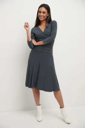 Form-fitting 3/4 Sleeve Dress with Ruching