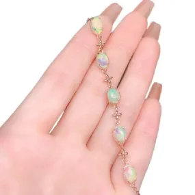 Genuine Natural Opal Bracelet 5*7MM Colorful Gemstone Bracelet - 925 Sterling Silver