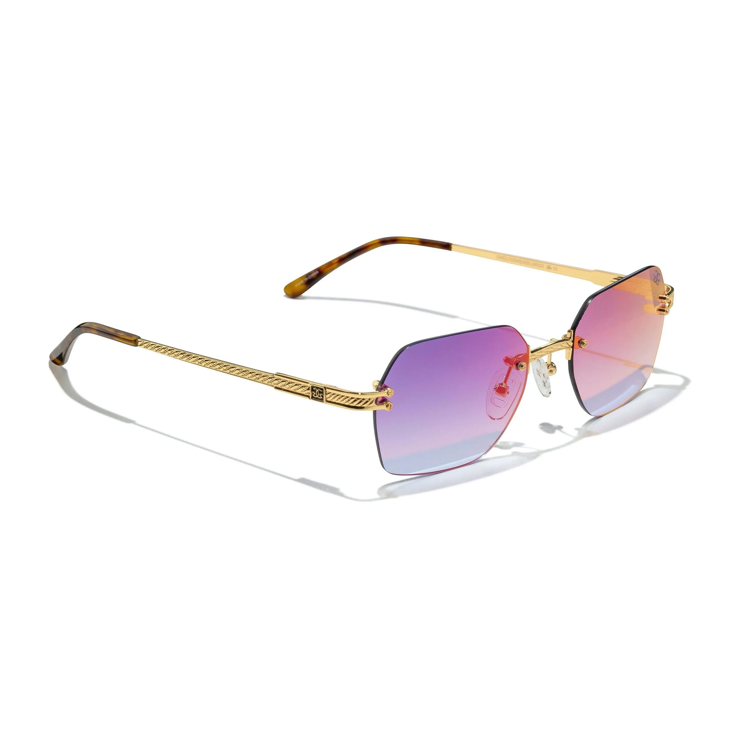 Gold Gods The Hexagon Helios Sunglasses - Blue w/ Red Flash