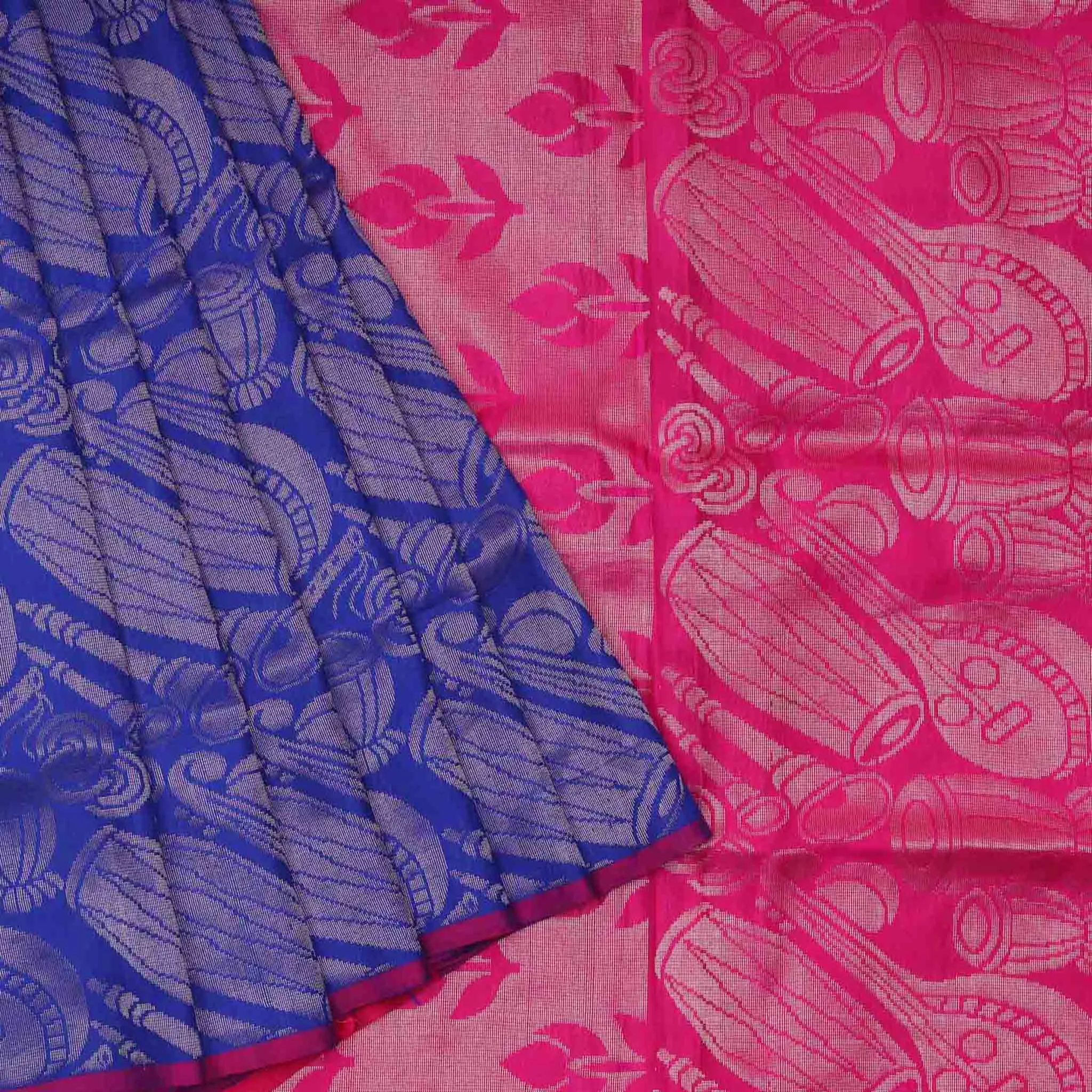 Handwoven Blue with Pink Soft Silk Saree - 54N009054DSA