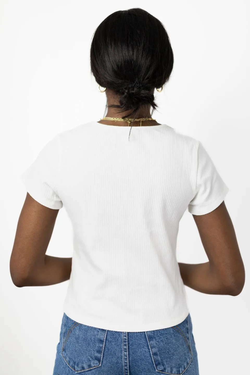 In Demand White SS Crew Neck Rib Tee