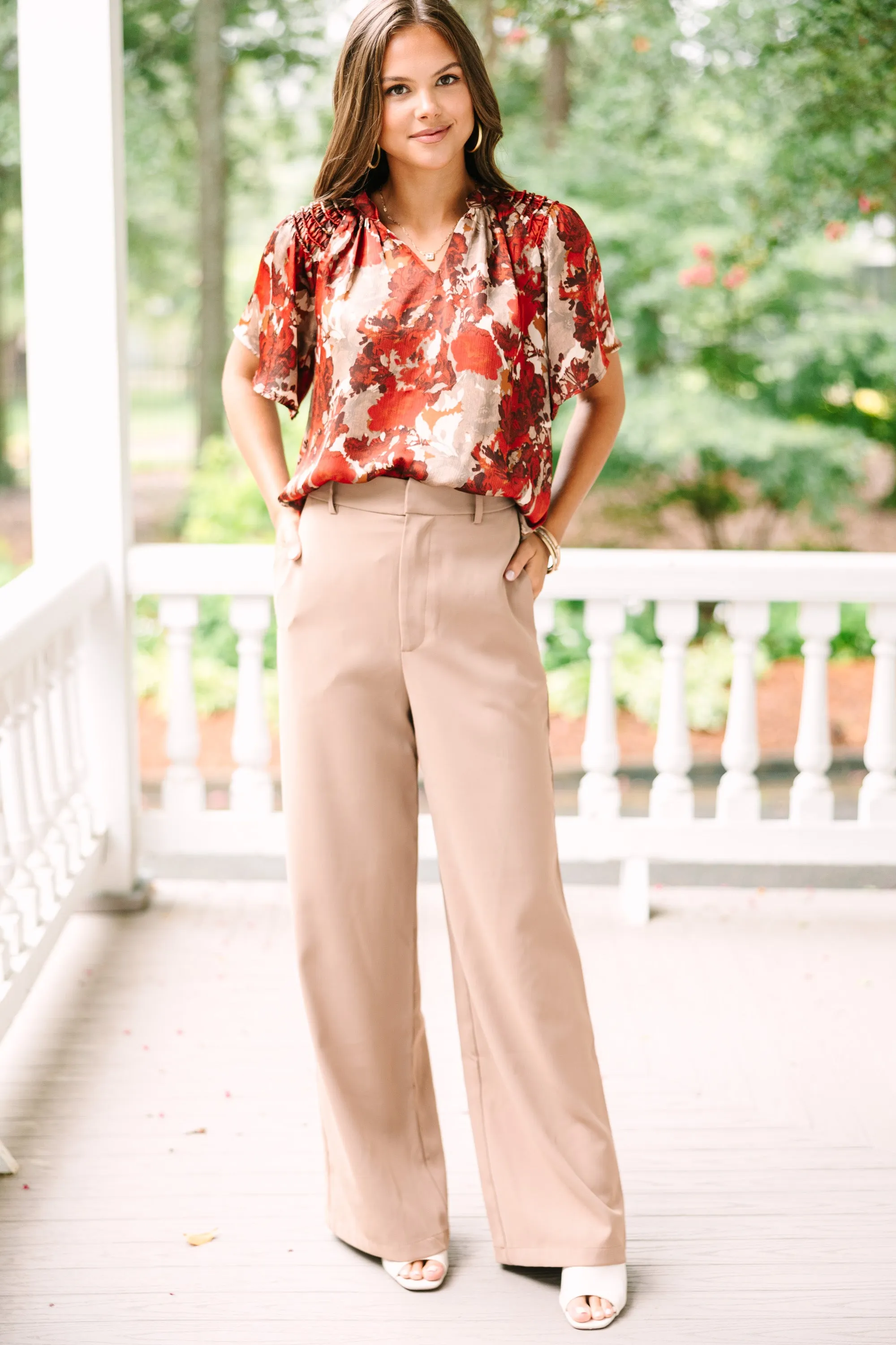 Into Your Heart Rust Brown Floral Blouse