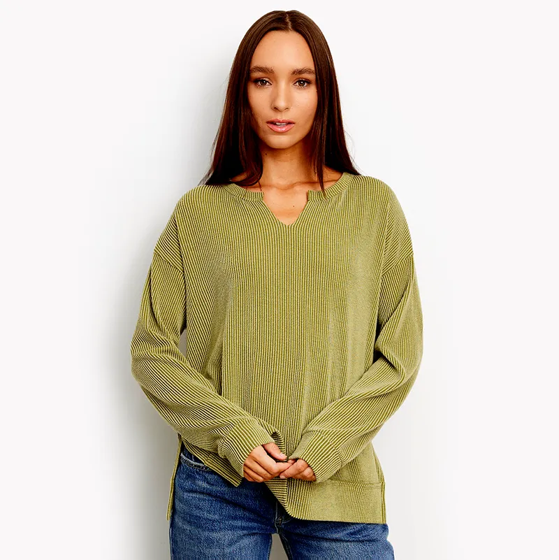 Long Sleeve Side Slit Urban Rib Weekender Top