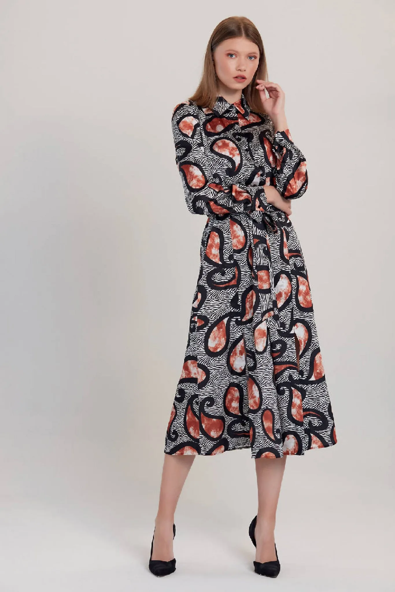 Love And Joy London Zebra Print Paisley Midi Shirt Dress