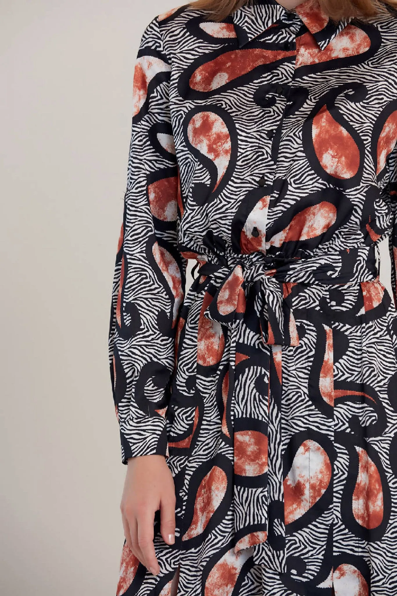 Love And Joy London Zebra Print Paisley Midi Shirt Dress