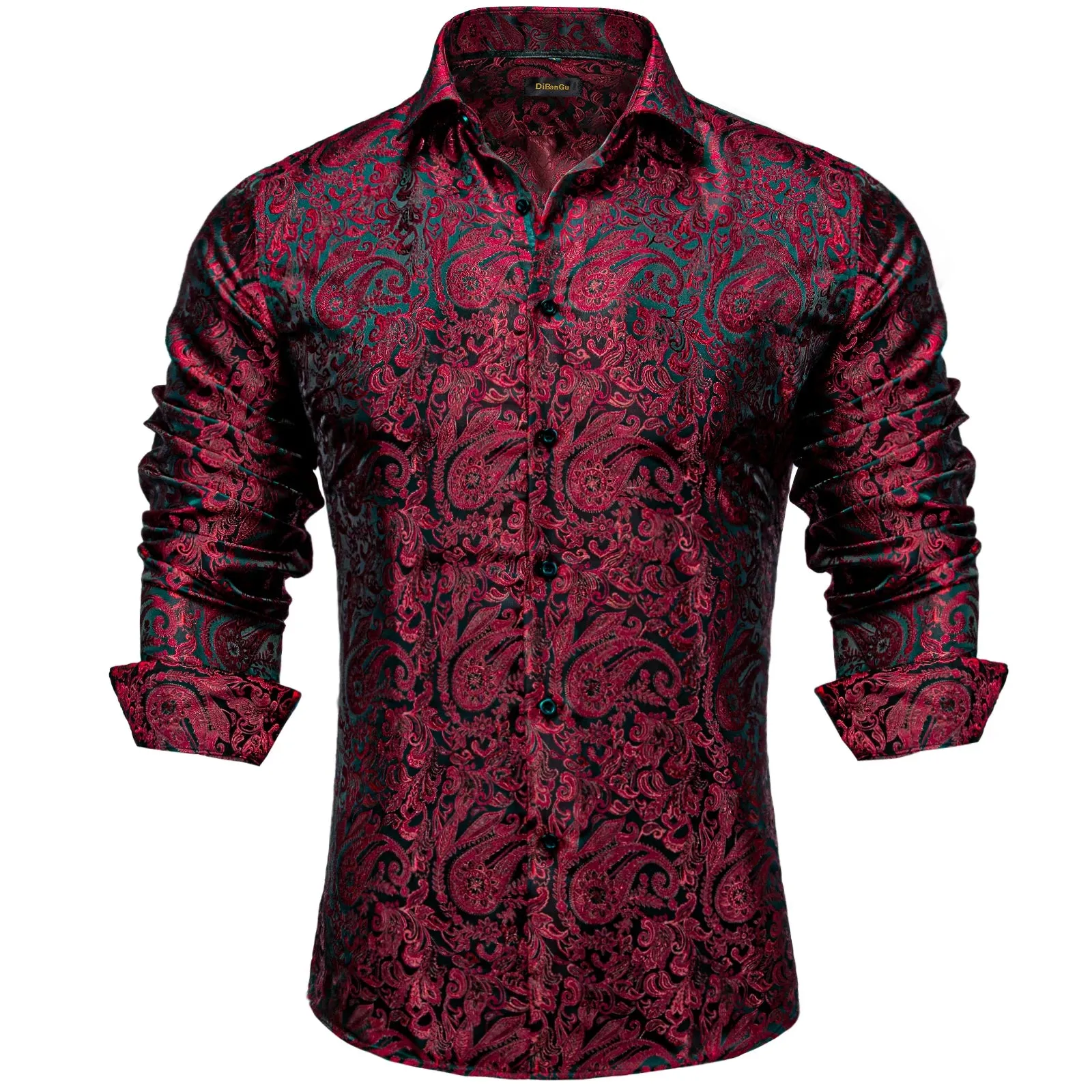 Luxury Purple Paisley Men's Silk Shrits Long Sleeve Designer Clothing Tuxedo Wedding Party Dress Shirt