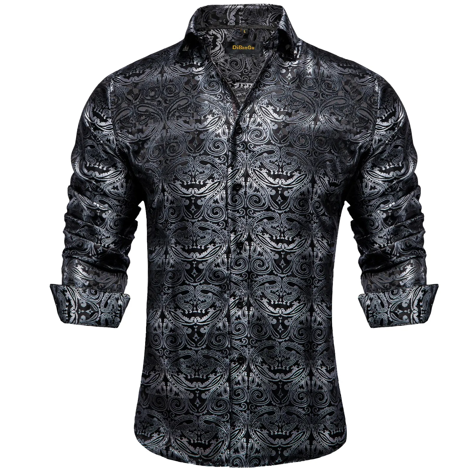 Luxury Purple Paisley Men's Silk Shrits Long Sleeve Designer Clothing Tuxedo Wedding Party Dress Shirt