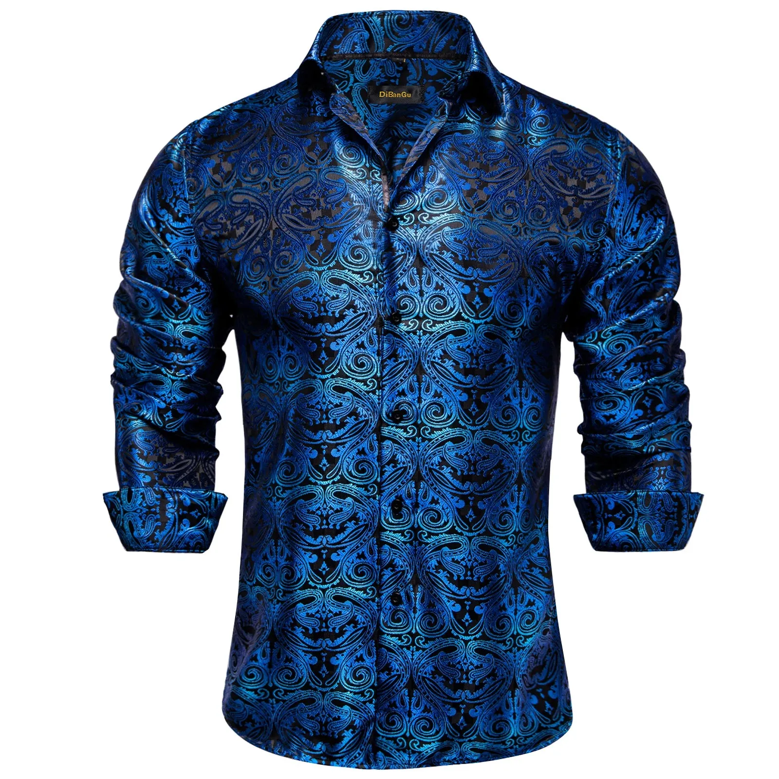 Luxury Purple Paisley Men's Silk Shrits Long Sleeve Designer Clothing Tuxedo Wedding Party Dress Shirt