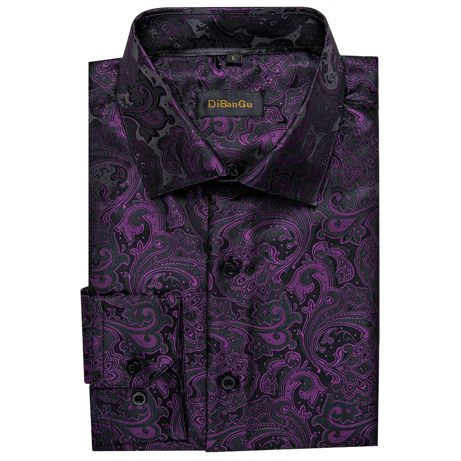 Luxury Purple Paisley Men's Silk Shrits Long Sleeve Designer Clothing Tuxedo Wedding Party Dress Shirt