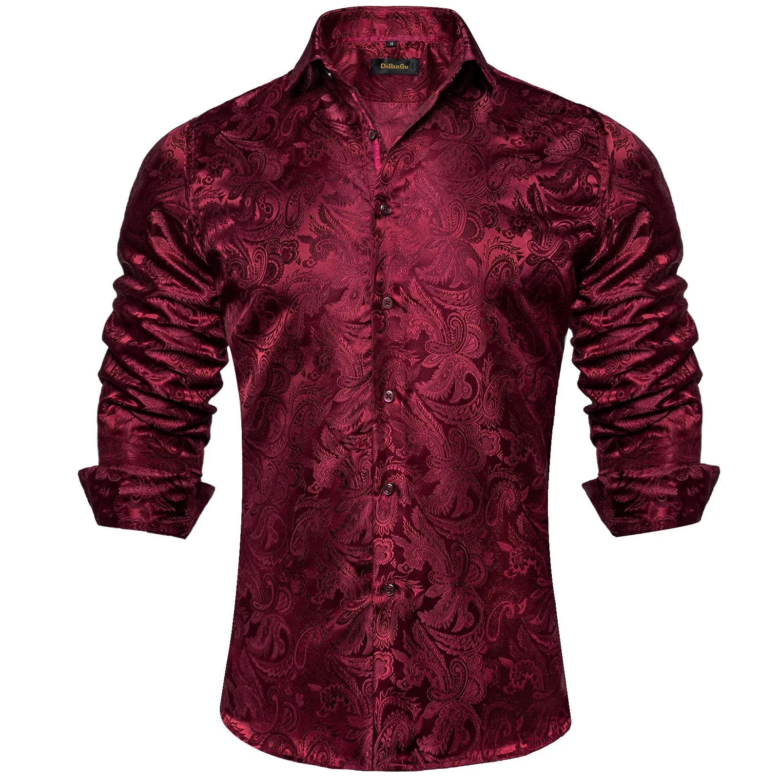 Luxury Purple Paisley Men's Silk Shrits Long Sleeve Designer Clothing Tuxedo Wedding Party Dress Shirt