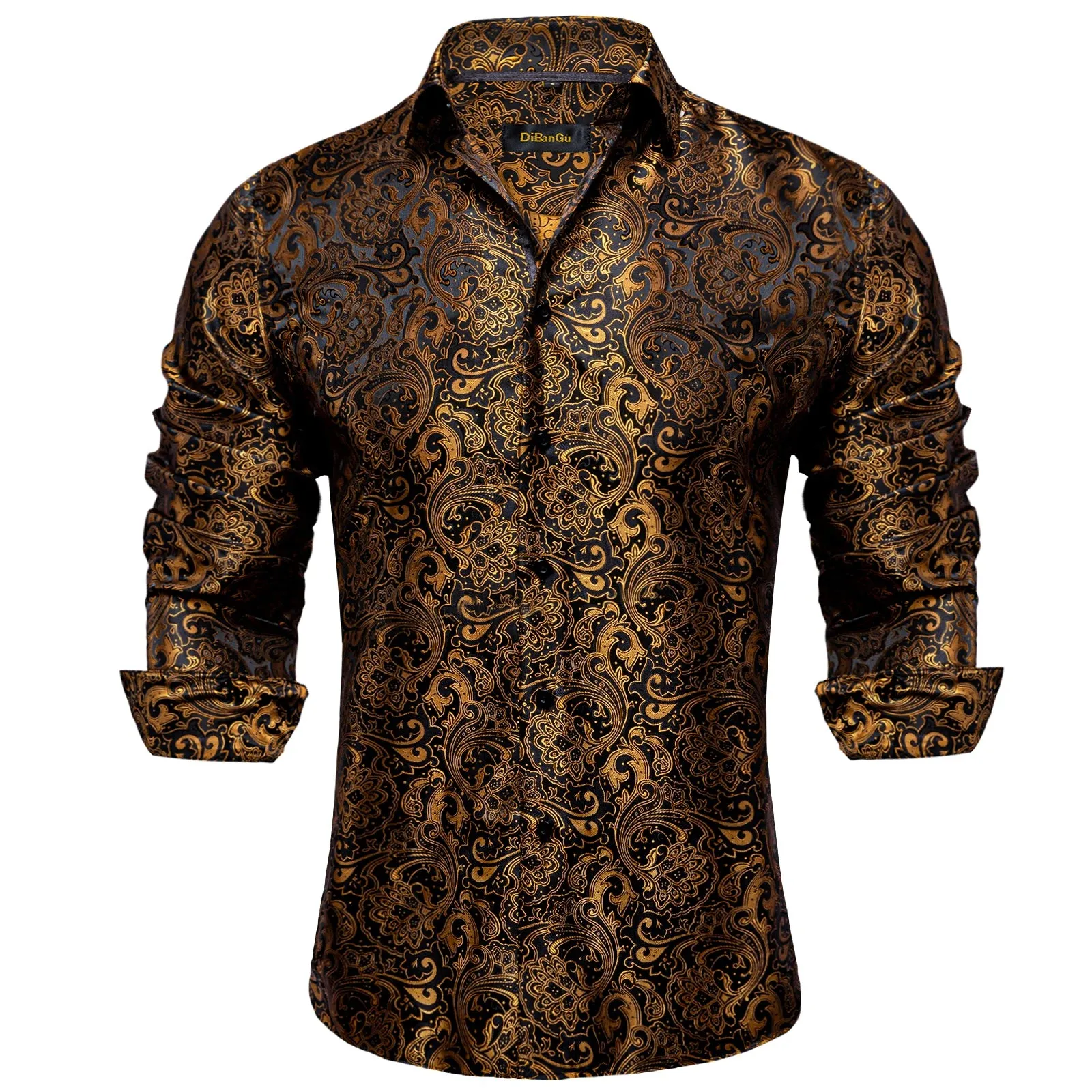 Luxury Purple Paisley Men's Silk Shrits Long Sleeve Designer Clothing Tuxedo Wedding Party Dress Shirt