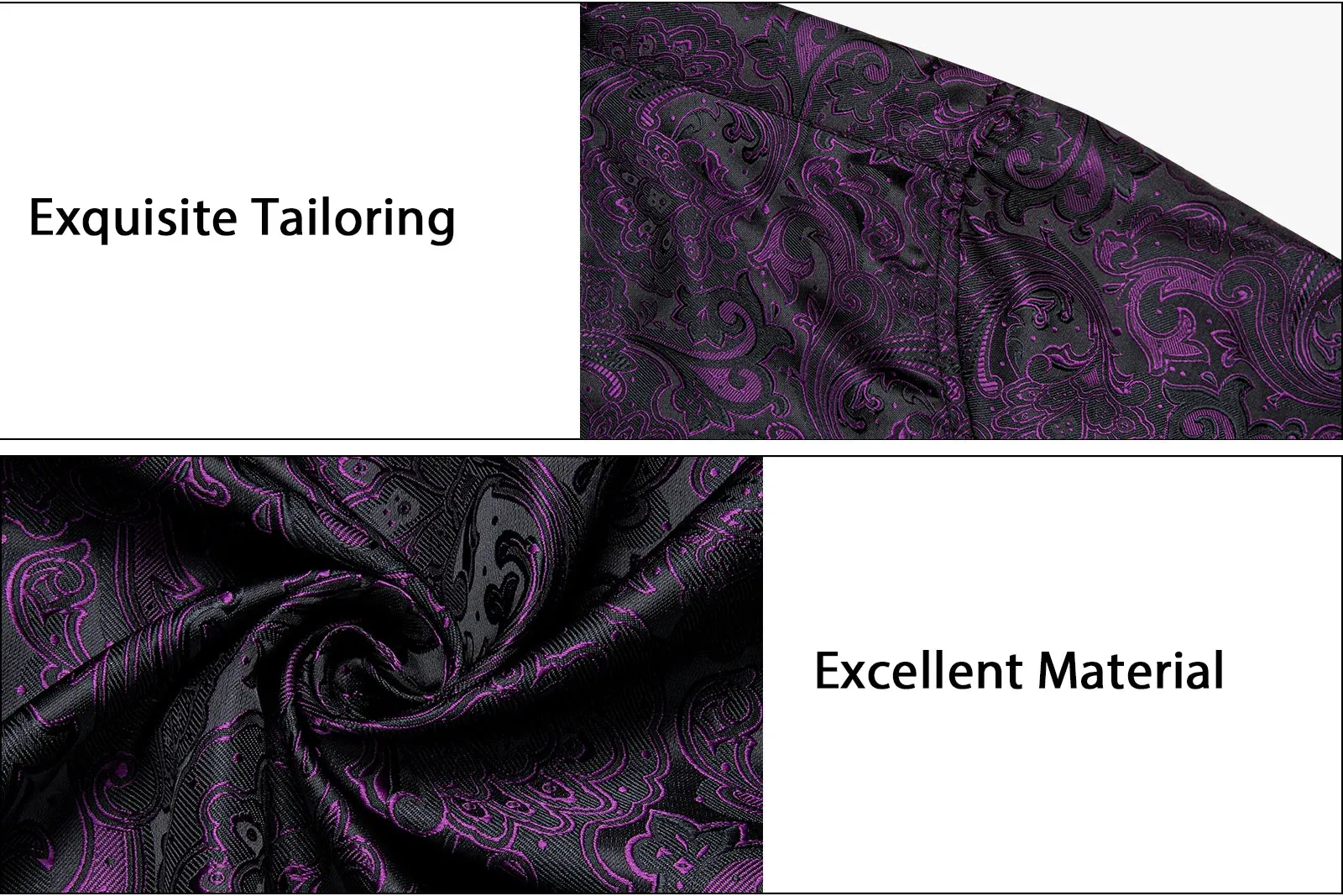 Luxury Purple Paisley Men's Silk Shrits Long Sleeve Designer Clothing Tuxedo Wedding Party Dress Shirt