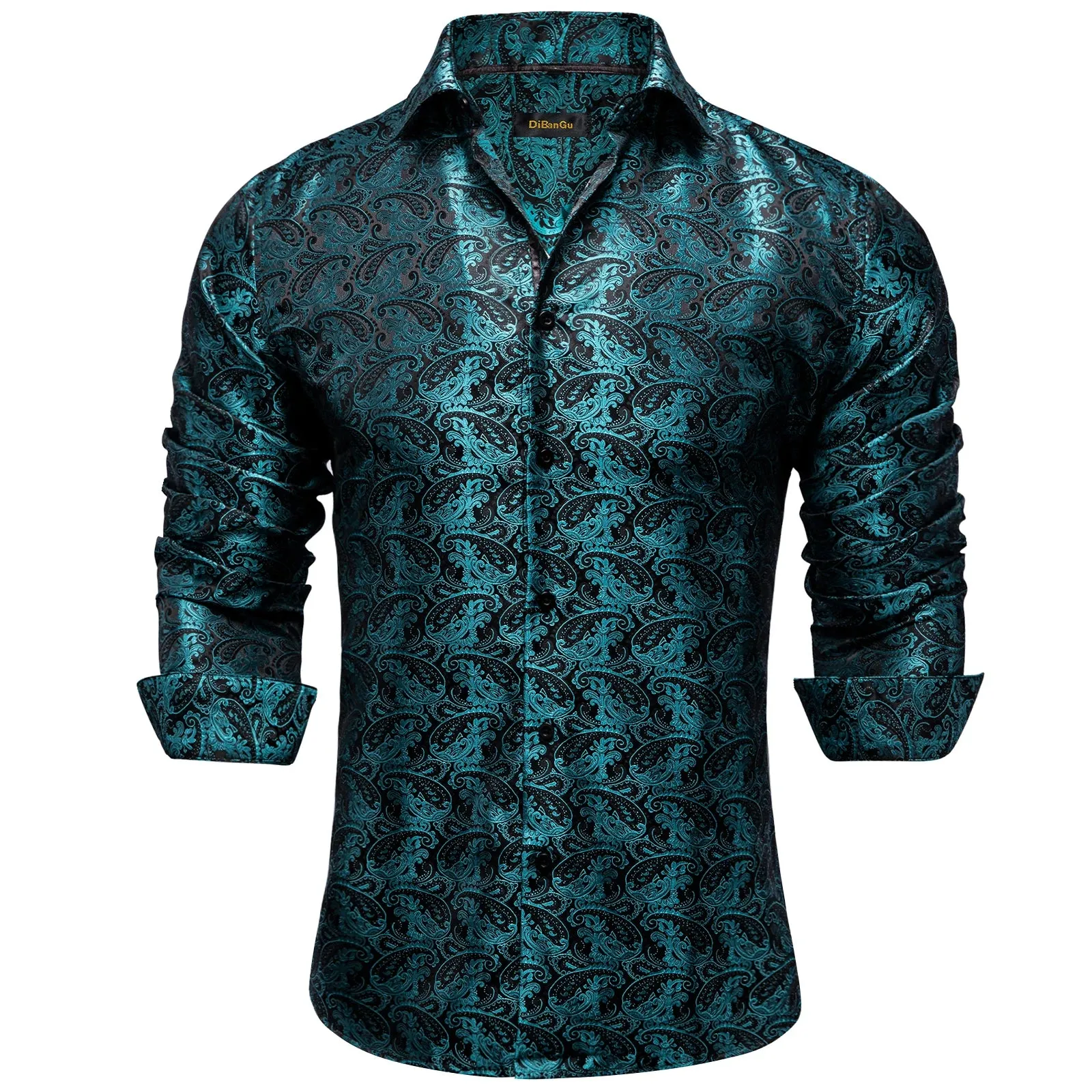 Luxury Purple Paisley Men's Silk Shrits Long Sleeve Designer Clothing Tuxedo Wedding Party Dress Shirt