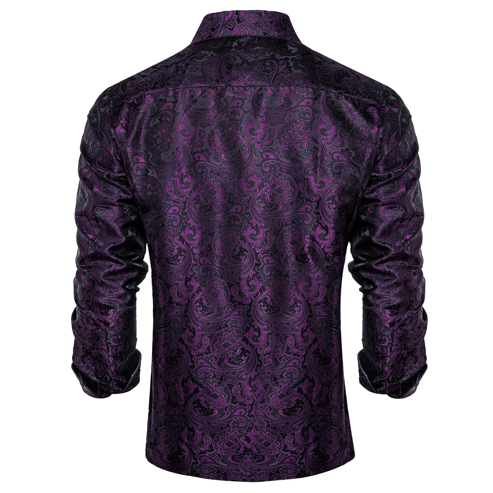 Luxury Purple Paisley Men's Silk Shrits Long Sleeve Designer Clothing Tuxedo Wedding Party Dress Shirt