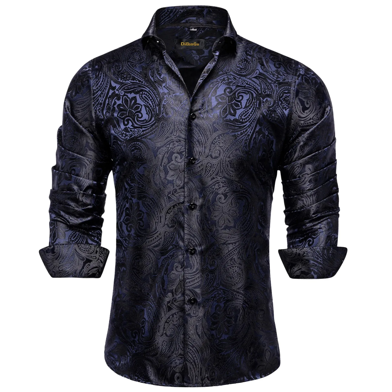 Luxury Purple Paisley Men's Silk Shrits Long Sleeve Designer Clothing Tuxedo Wedding Party Dress Shirt