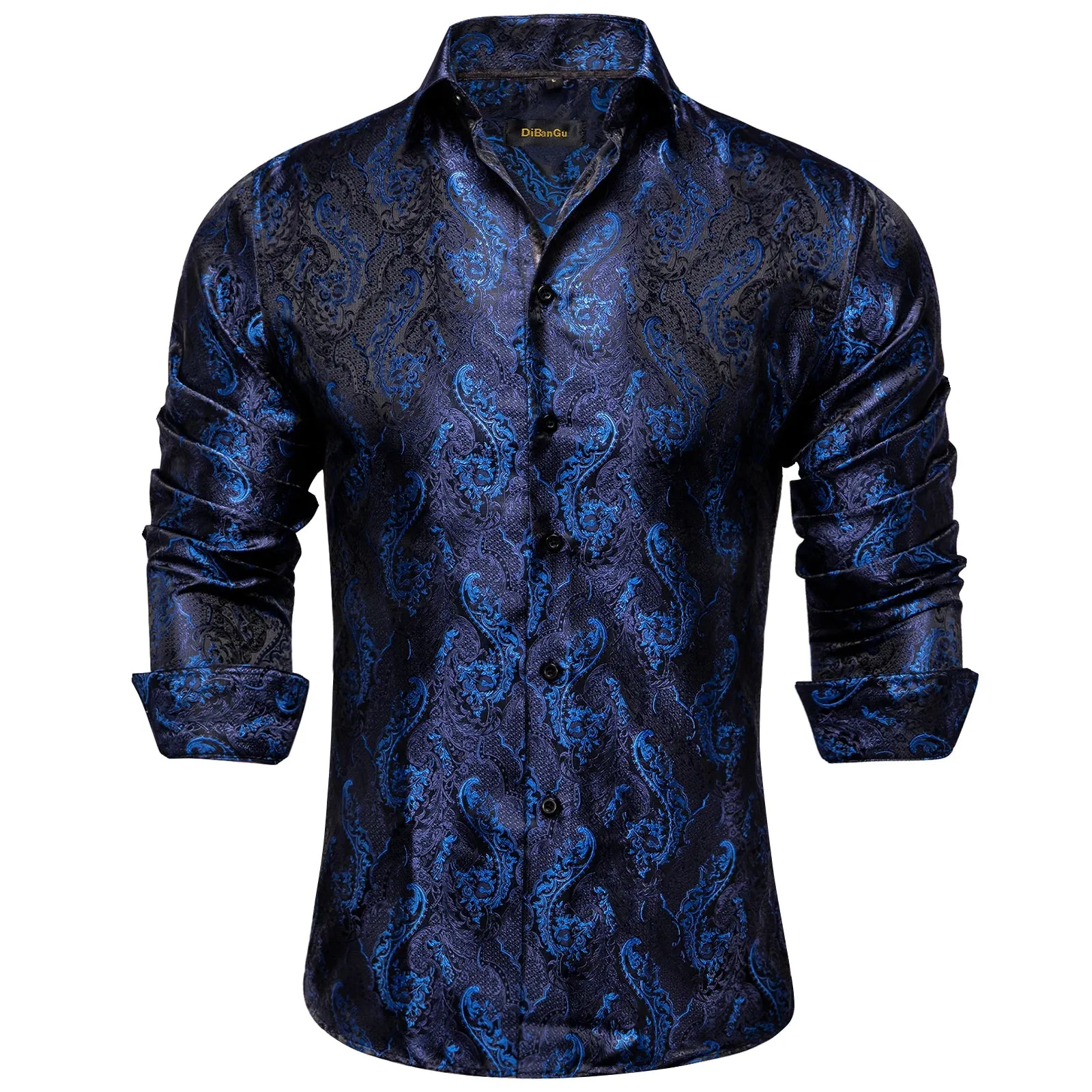 Luxury Purple Paisley Men's Silk Shrits Long Sleeve Designer Clothing Tuxedo Wedding Party Dress Shirt