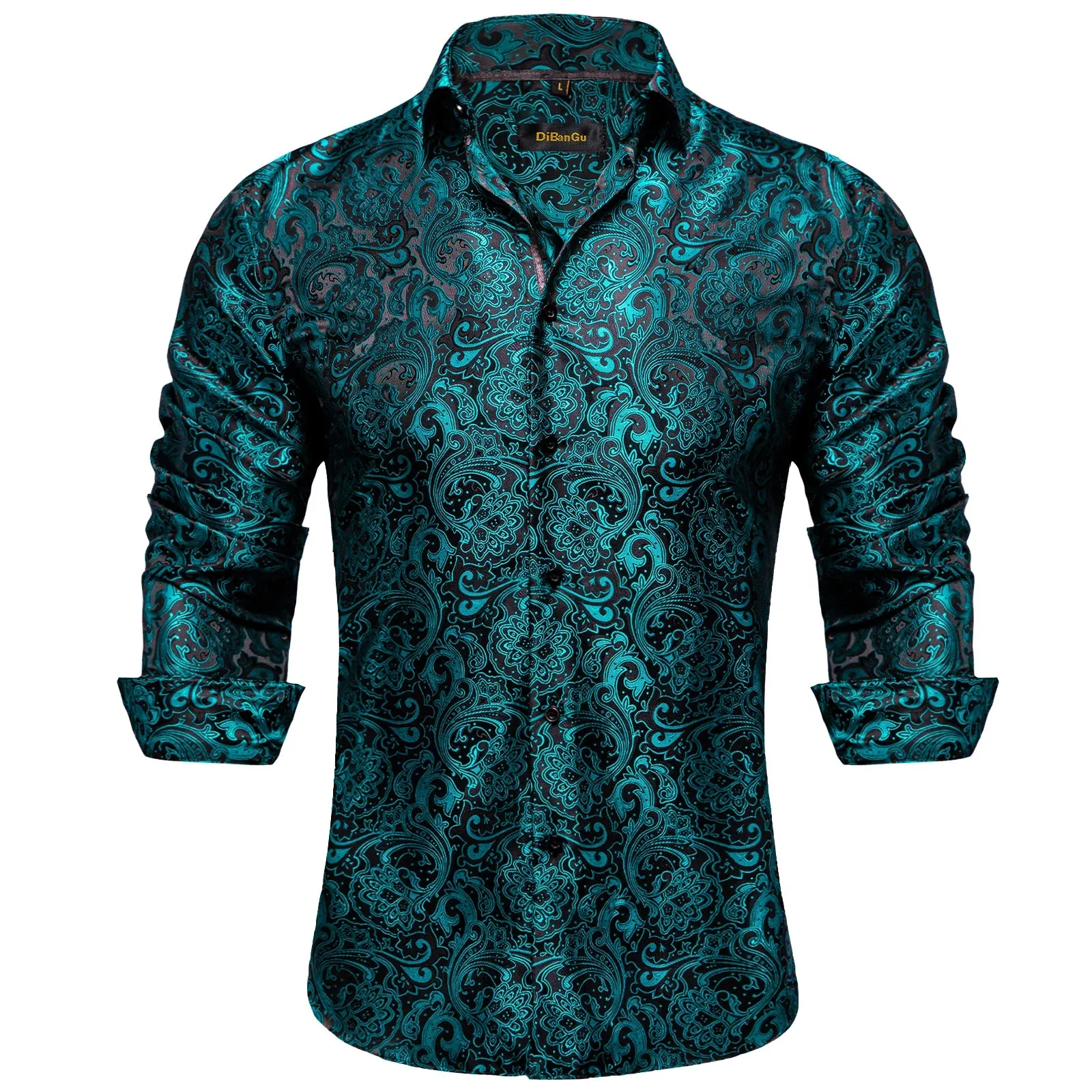 Luxury Purple Paisley Men's Silk Shrits Long Sleeve Designer Clothing Tuxedo Wedding Party Dress Shirt