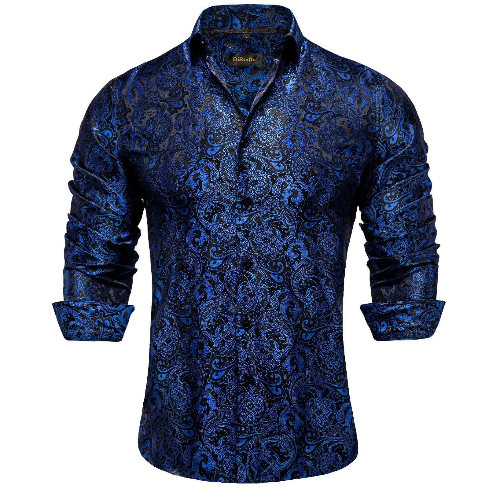 Luxury Purple Paisley Men's Silk Shrits Long Sleeve Designer Clothing Tuxedo Wedding Party Dress Shirt