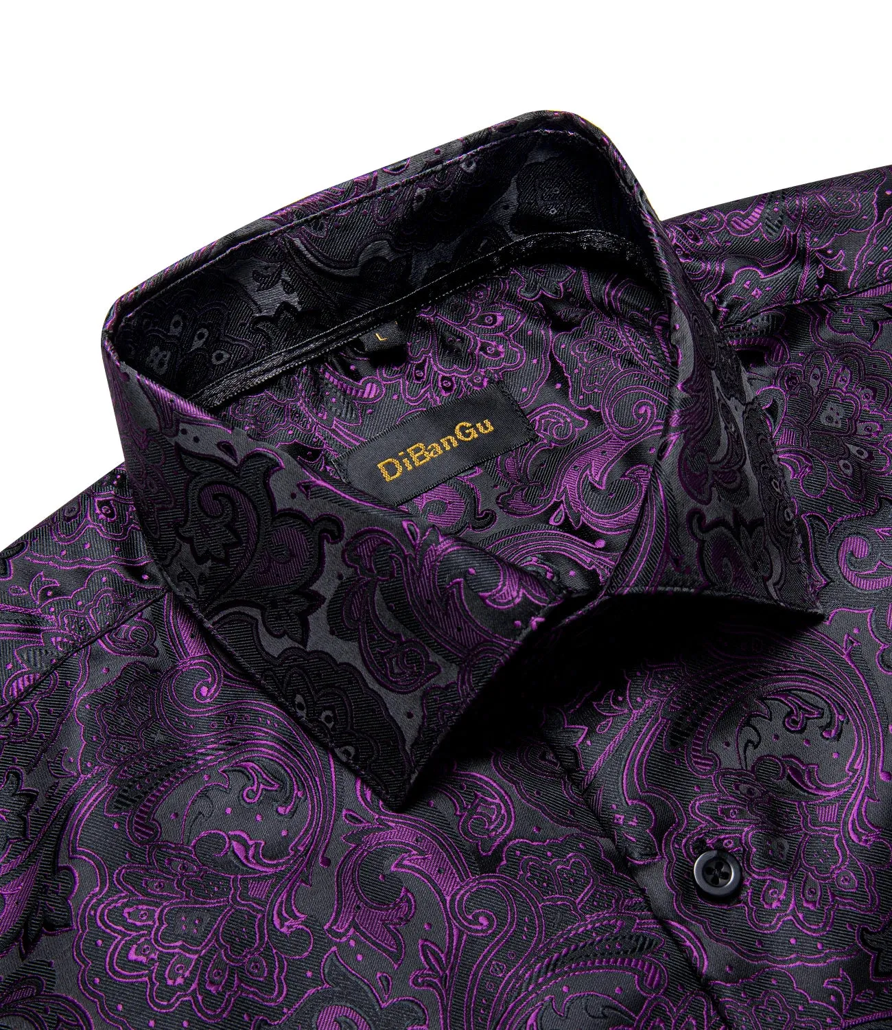 Luxury Purple Paisley Men's Silk Shrits Long Sleeve Designer Clothing Tuxedo Wedding Party Dress Shirt