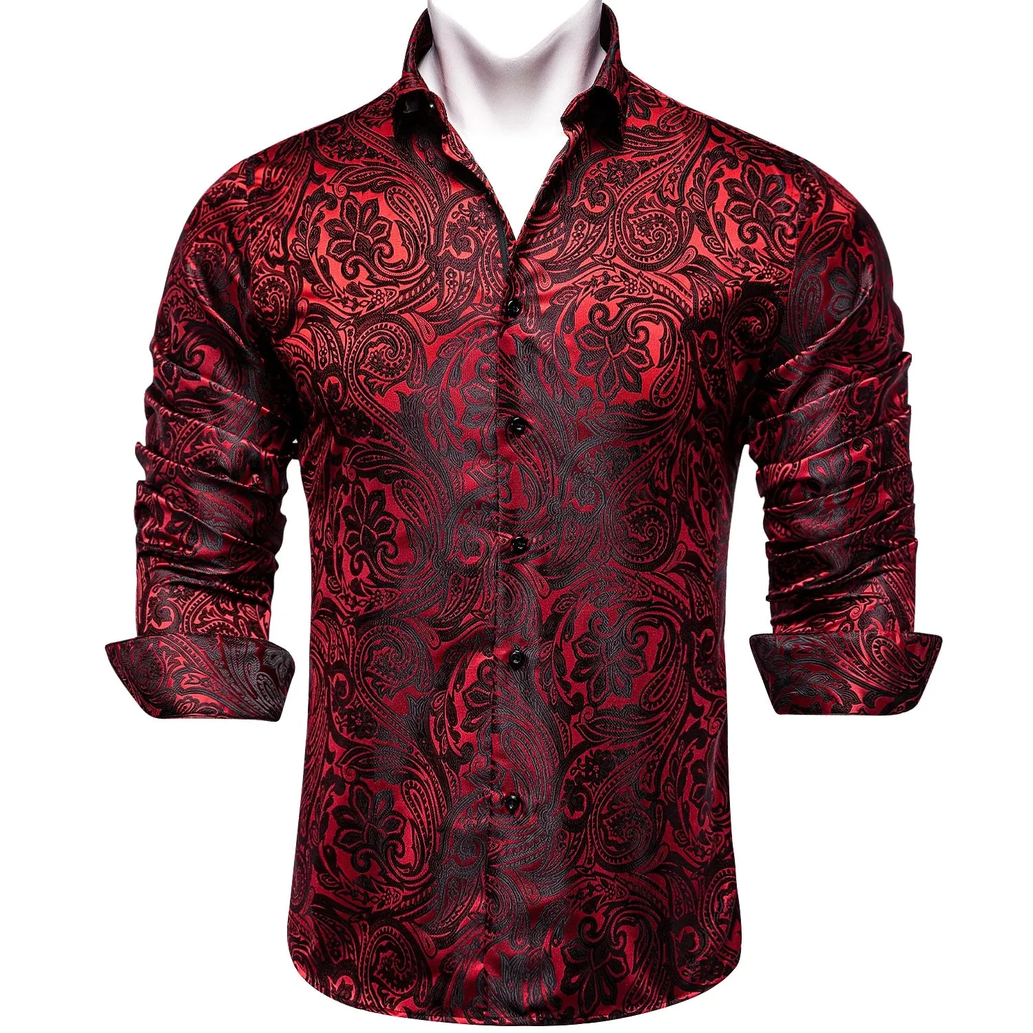 Luxury Purple Paisley Men's Silk Shrits Long Sleeve Designer Clothing Tuxedo Wedding Party Dress Shirt