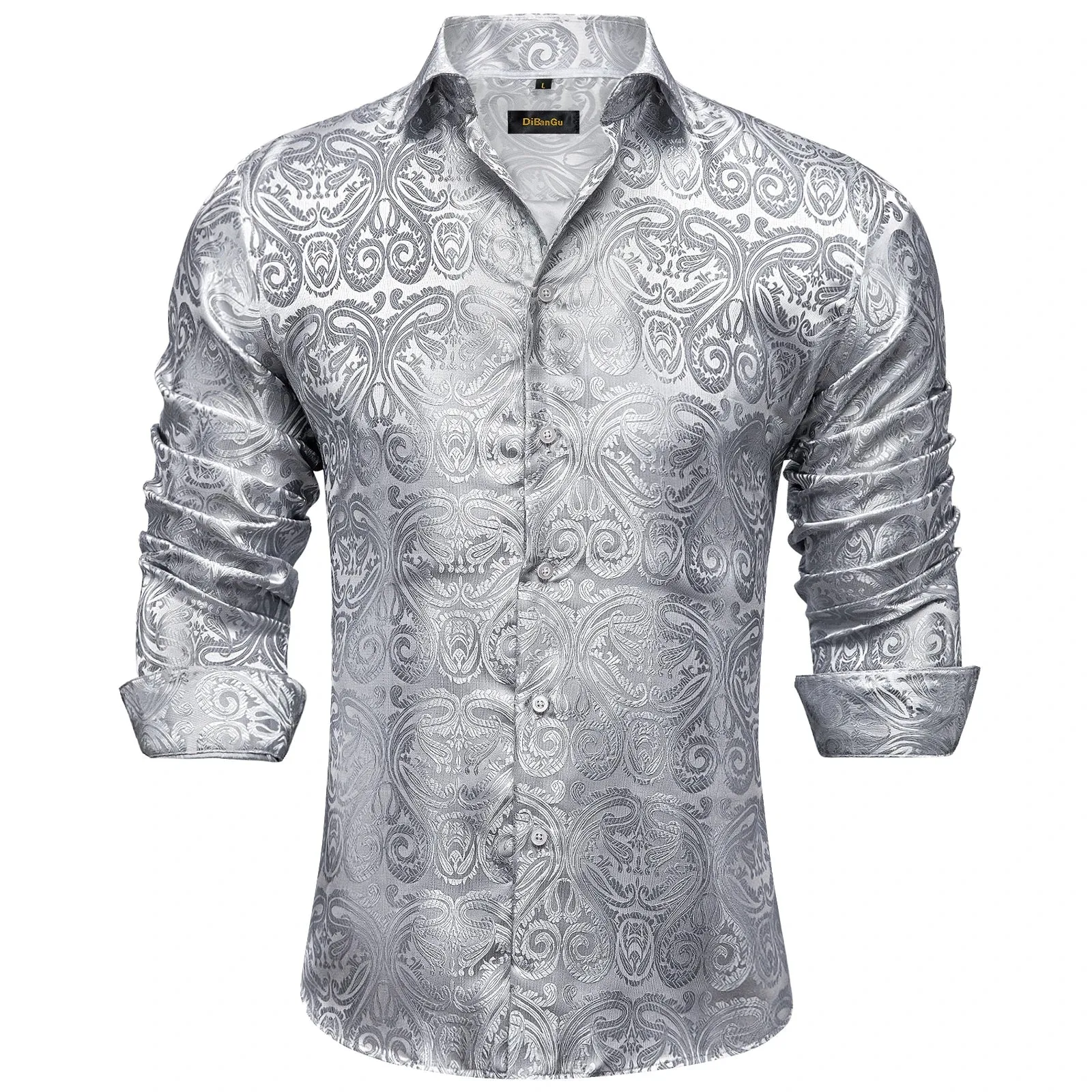 Luxury Purple Paisley Men's Silk Shrits Long Sleeve Designer Clothing Tuxedo Wedding Party Dress Shirt