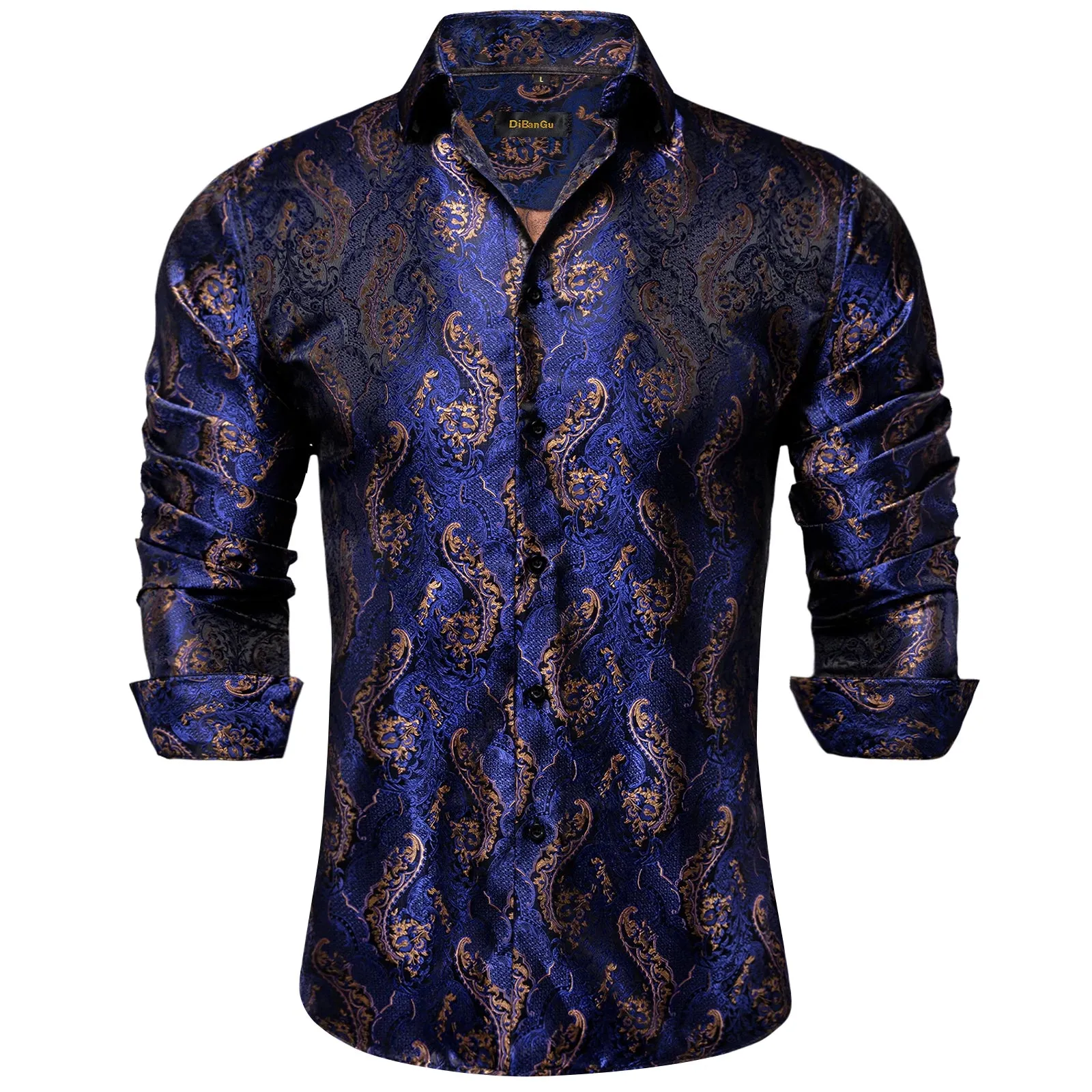 Luxury Purple Paisley Men's Silk Shrits Long Sleeve Designer Clothing Tuxedo Wedding Party Dress Shirt