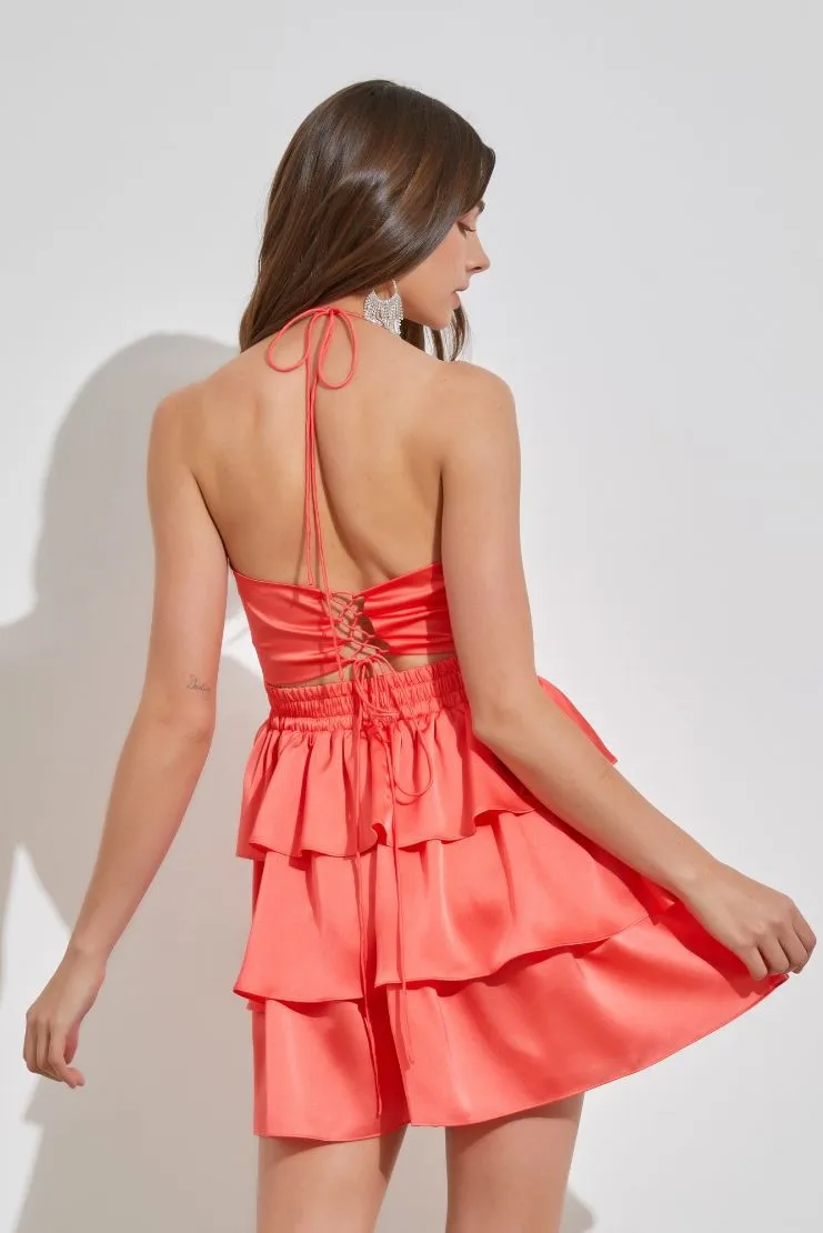 Madeline Ruffle Satin Mini Dress