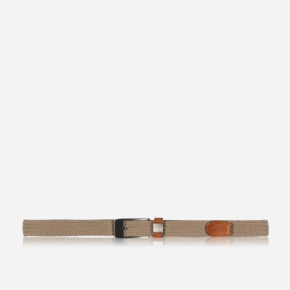 Men's Elasticated Braided Belt, Stone