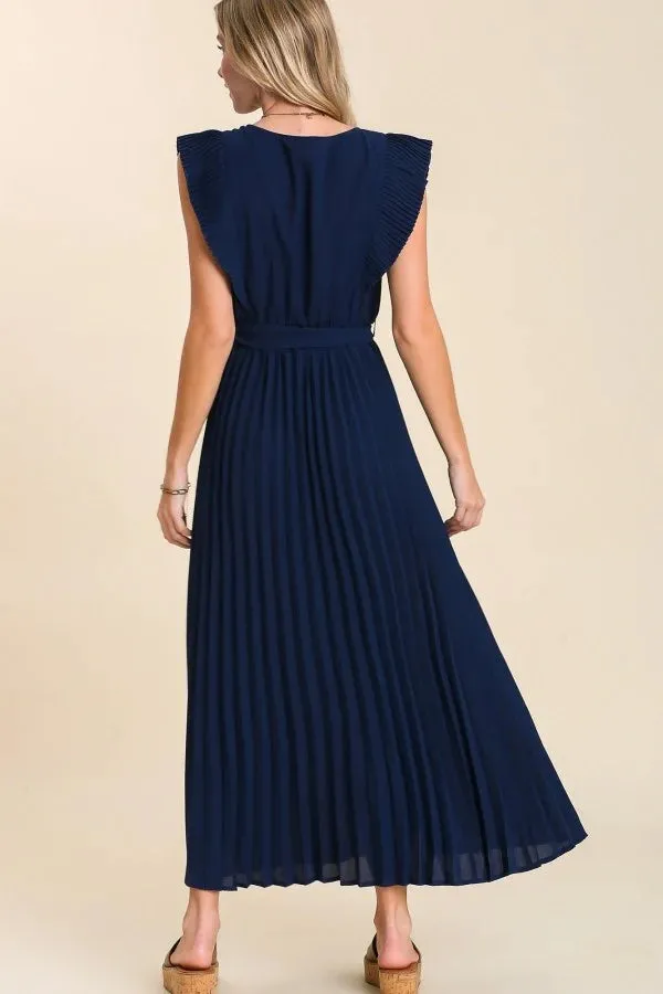 Navy Pleated Maxi Dress