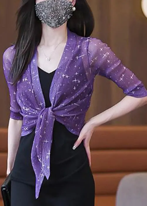 New Black Bright Silk Print Tulle Cardigan Summer AS1078