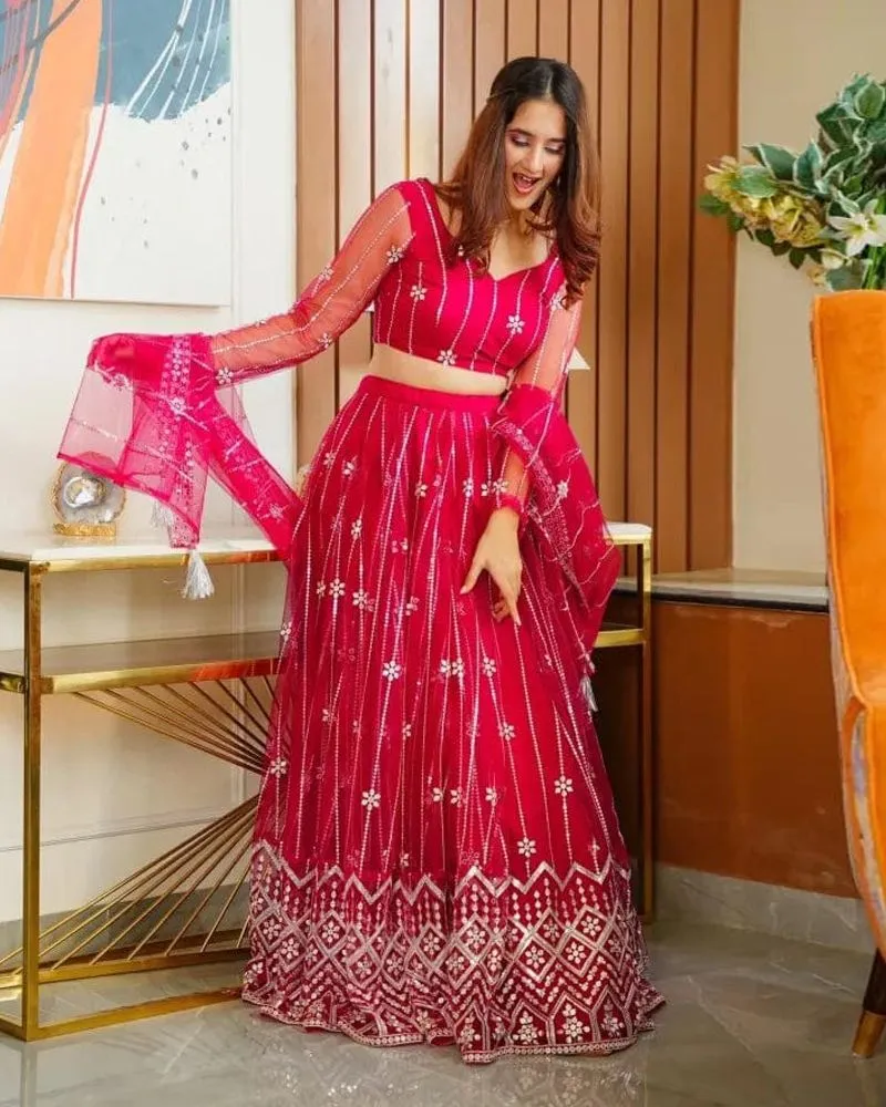 PARISHA PINK NET LEHENGA CHOLI SET