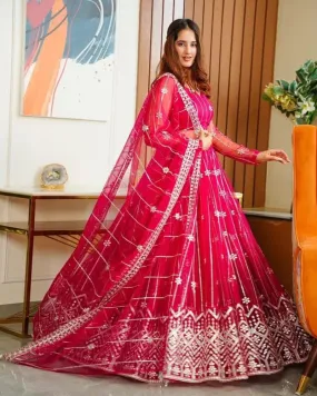 PARISHA PINK NET LEHENGA CHOLI SET