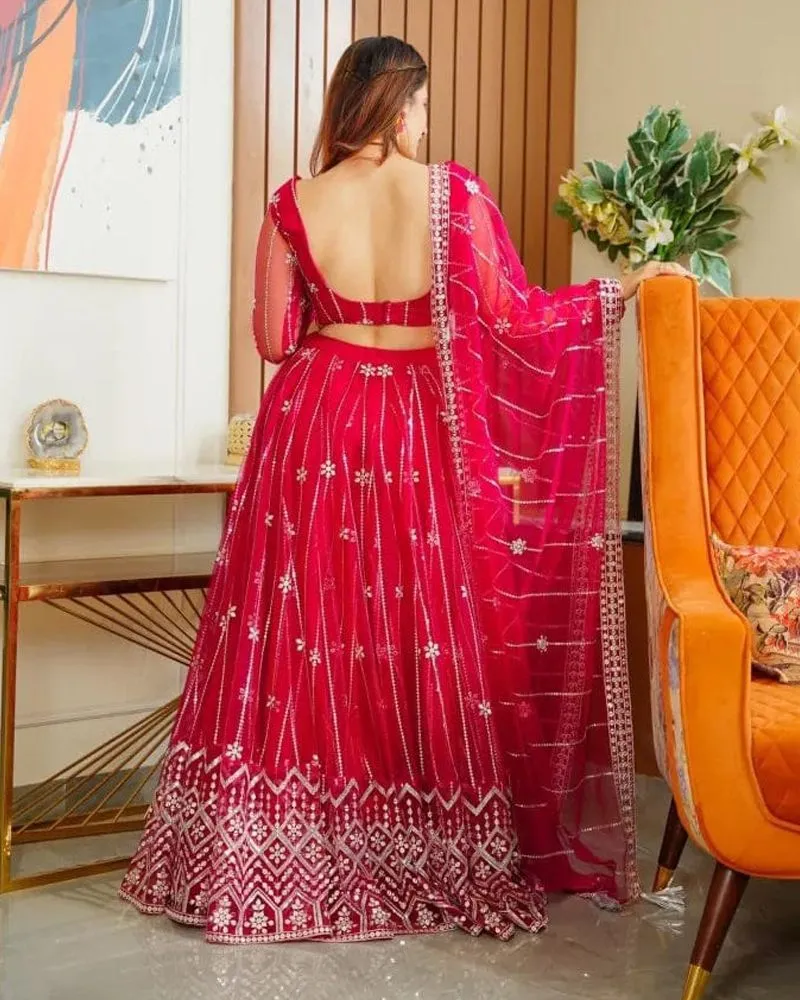 PARISHA PINK NET LEHENGA CHOLI SET