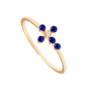 Pearled Cross Diamond Lapis Ring, Rose Gold, Size 5.25