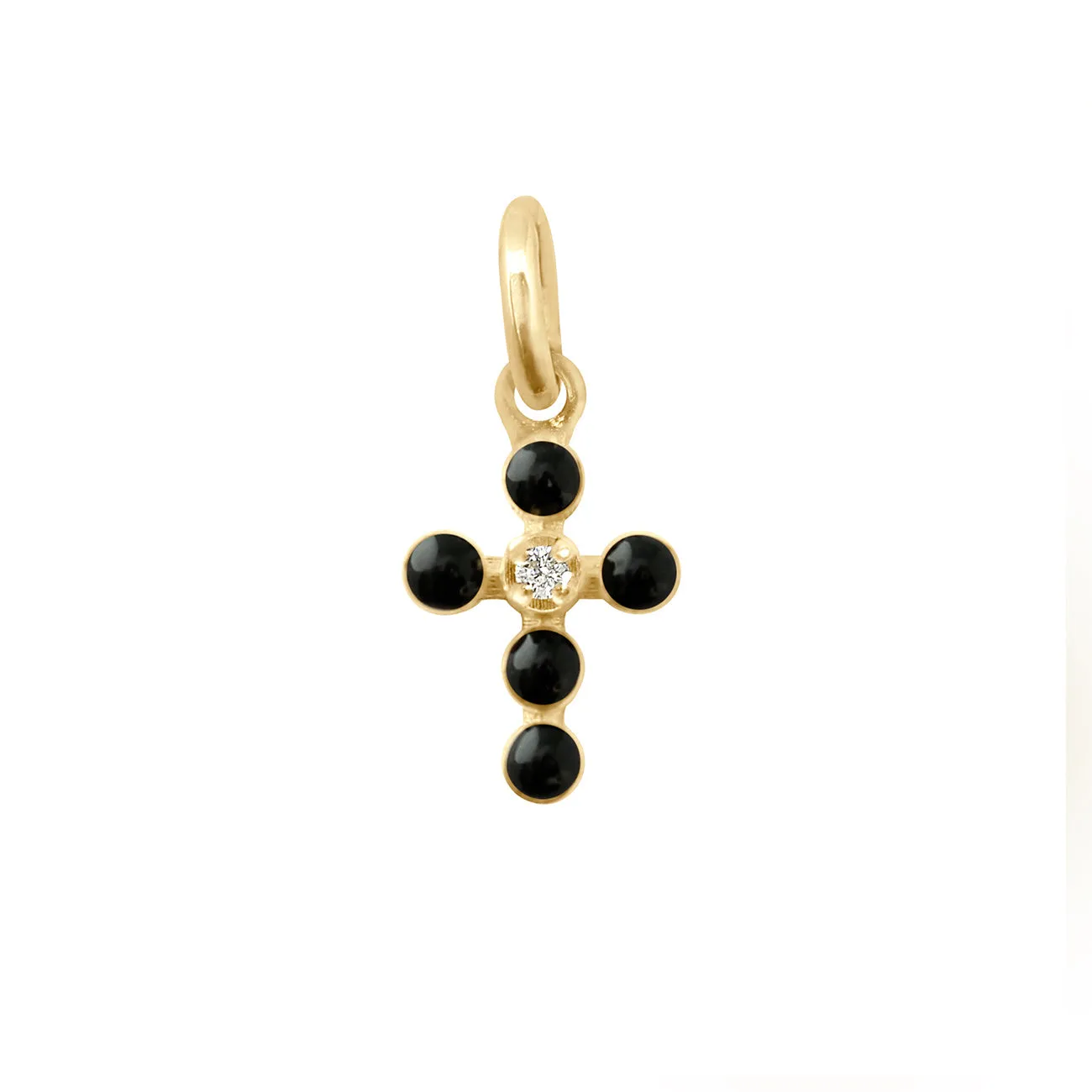 Pearled Cross Diamond Pendant, Black, Yellow Gold