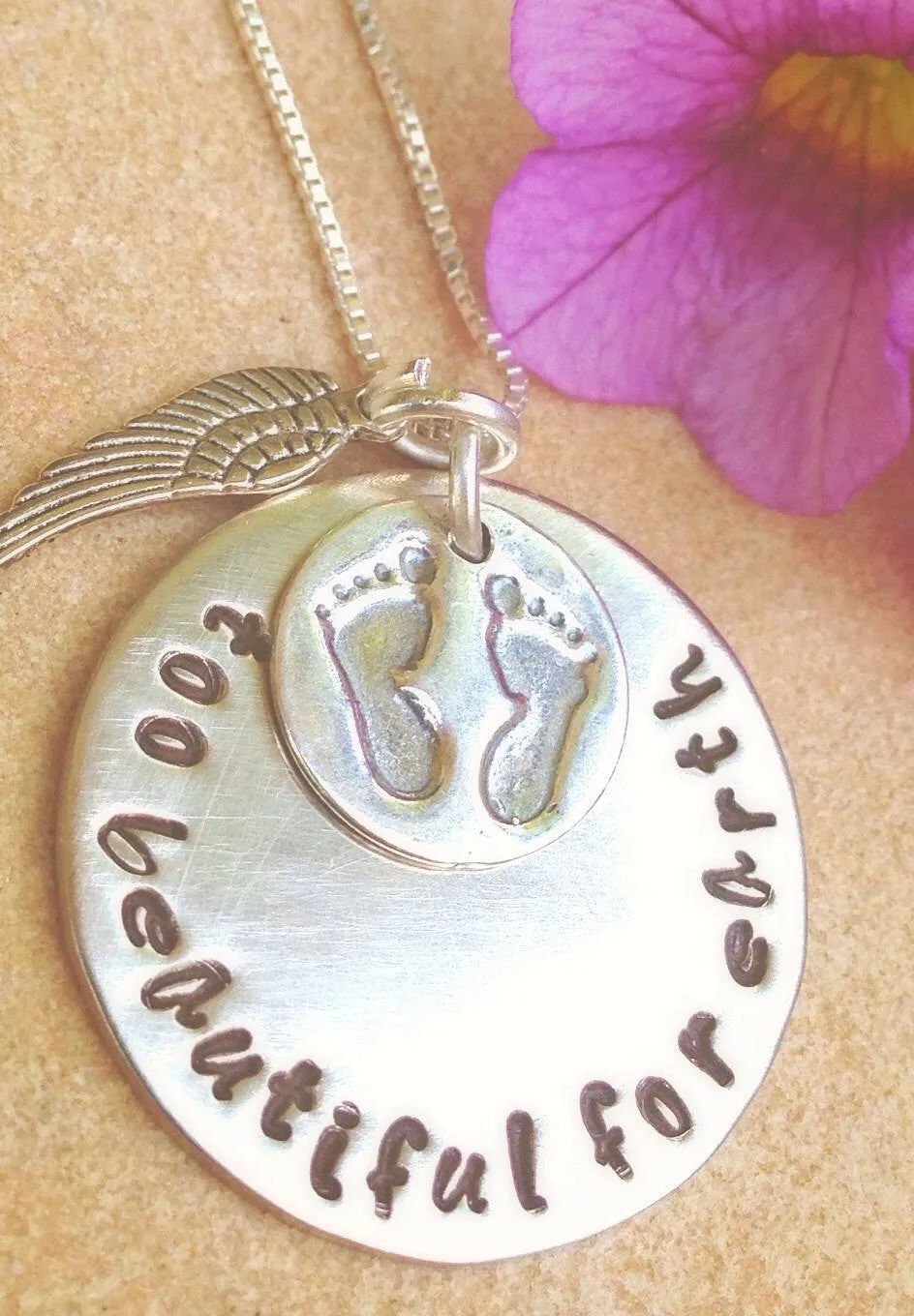 Personalized Necklace, Hand Stamped, too beautiful for earth, baby memorial, memorial necklace, loss of baby, natashaaloha, sympathy gift