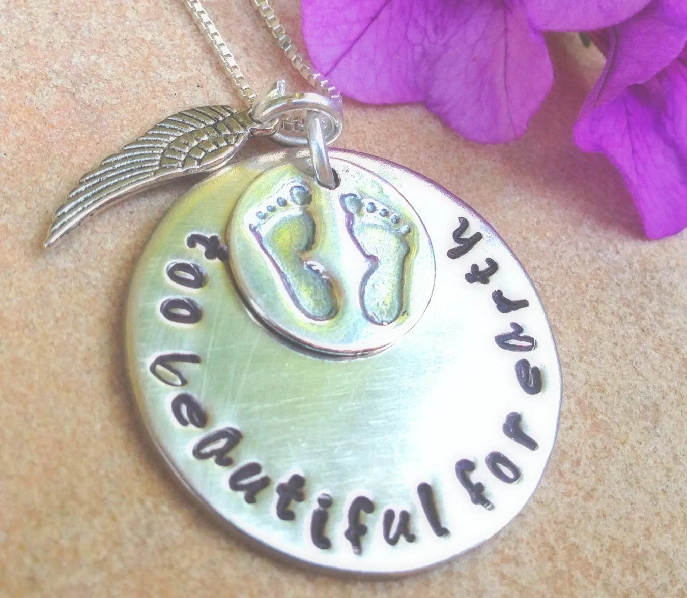 Personalized Necklace, Hand Stamped, too beautiful for earth, baby memorial, memorial necklace, loss of baby, natashaaloha, sympathy gift