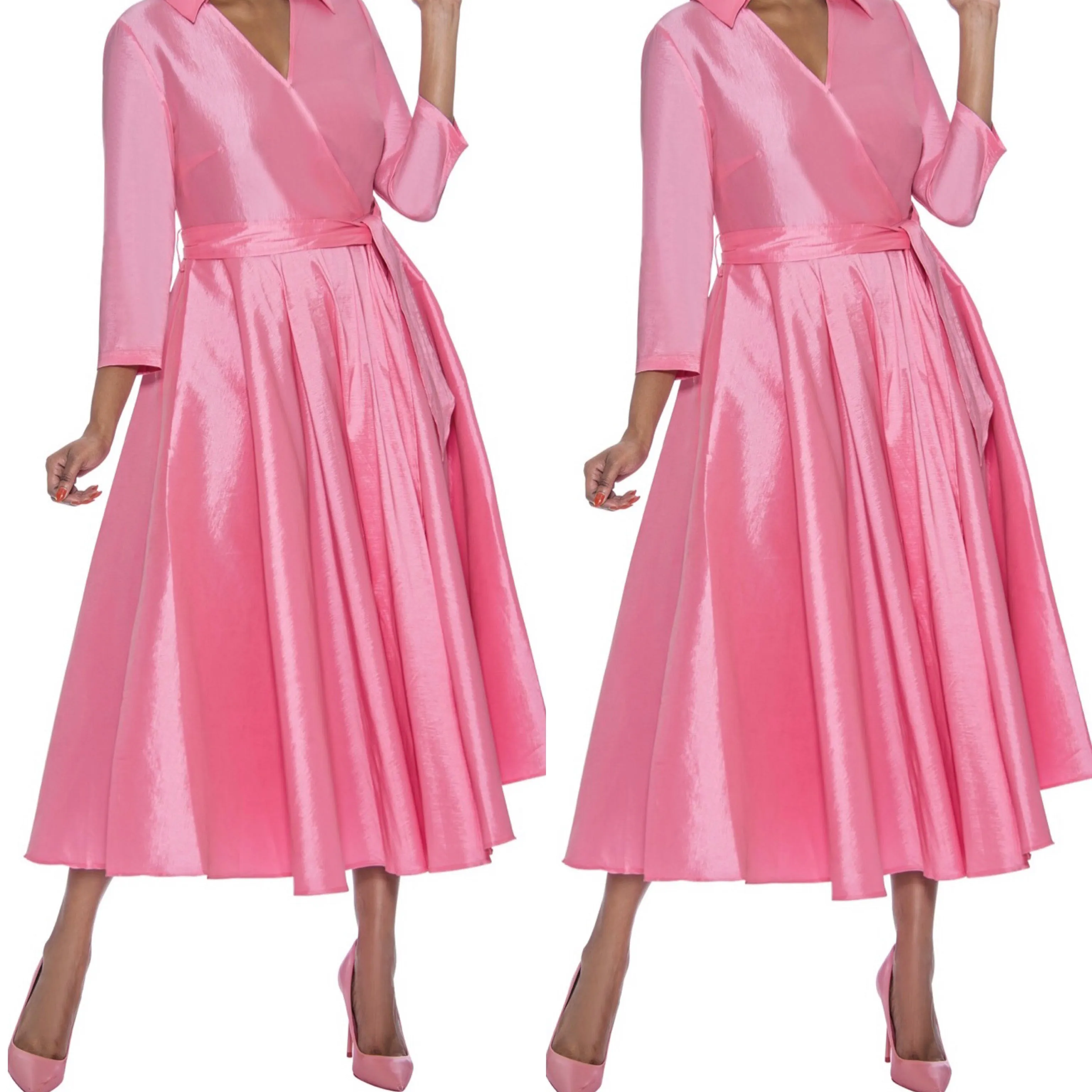 Pink Classic Style Faux Wrap Dress