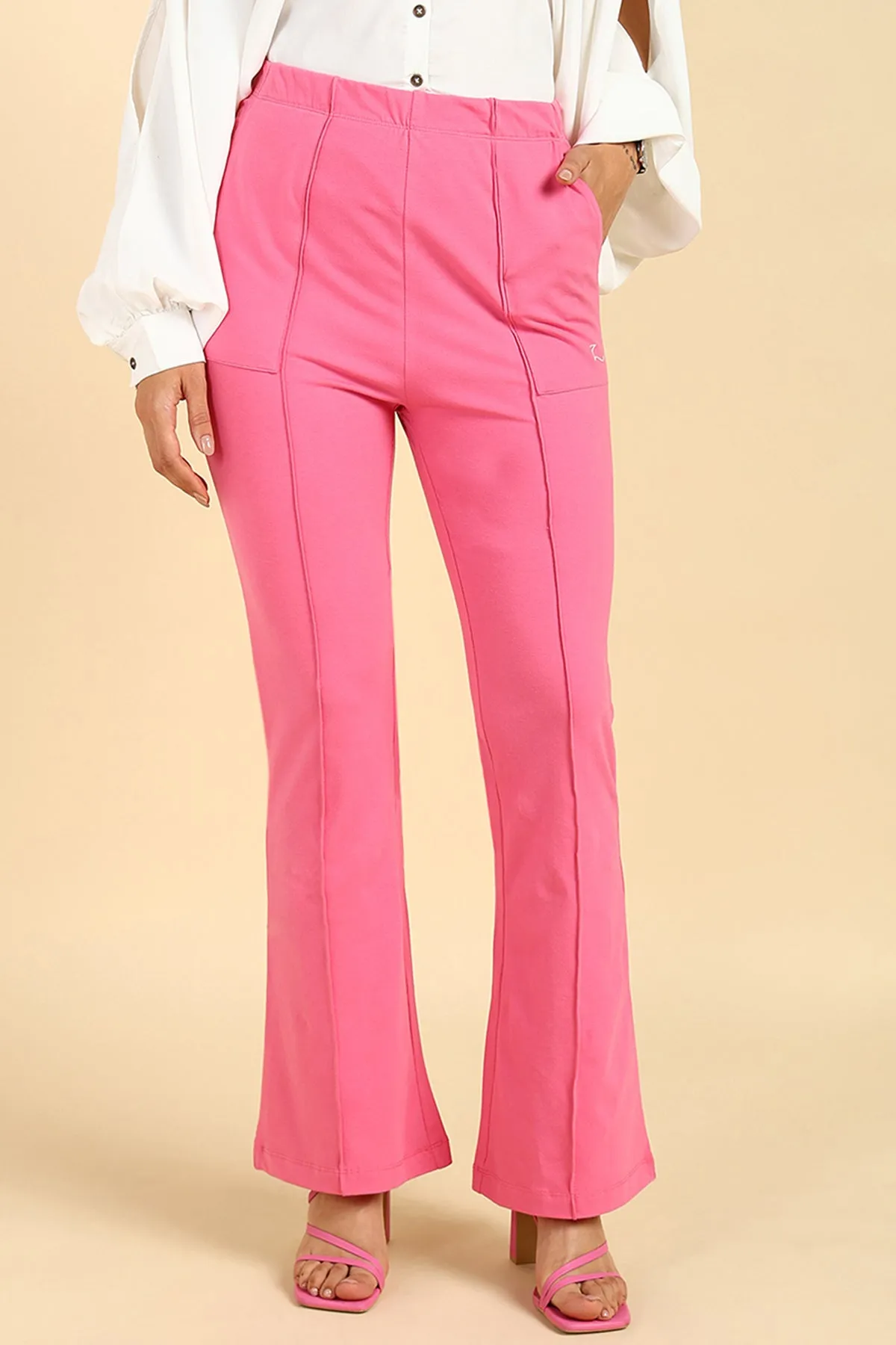 Pleated Cotton Pink Maternity Pants (Pregnancy & Postpartum)