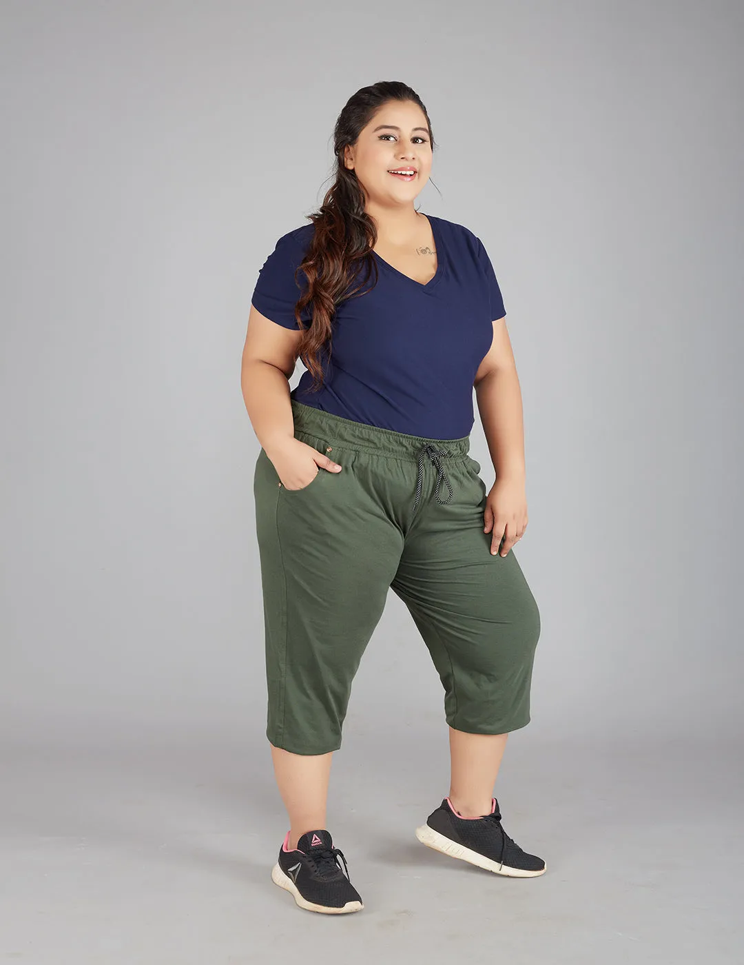 Plus Size Capris For Women - Cotton Capri Pants - Olive Green