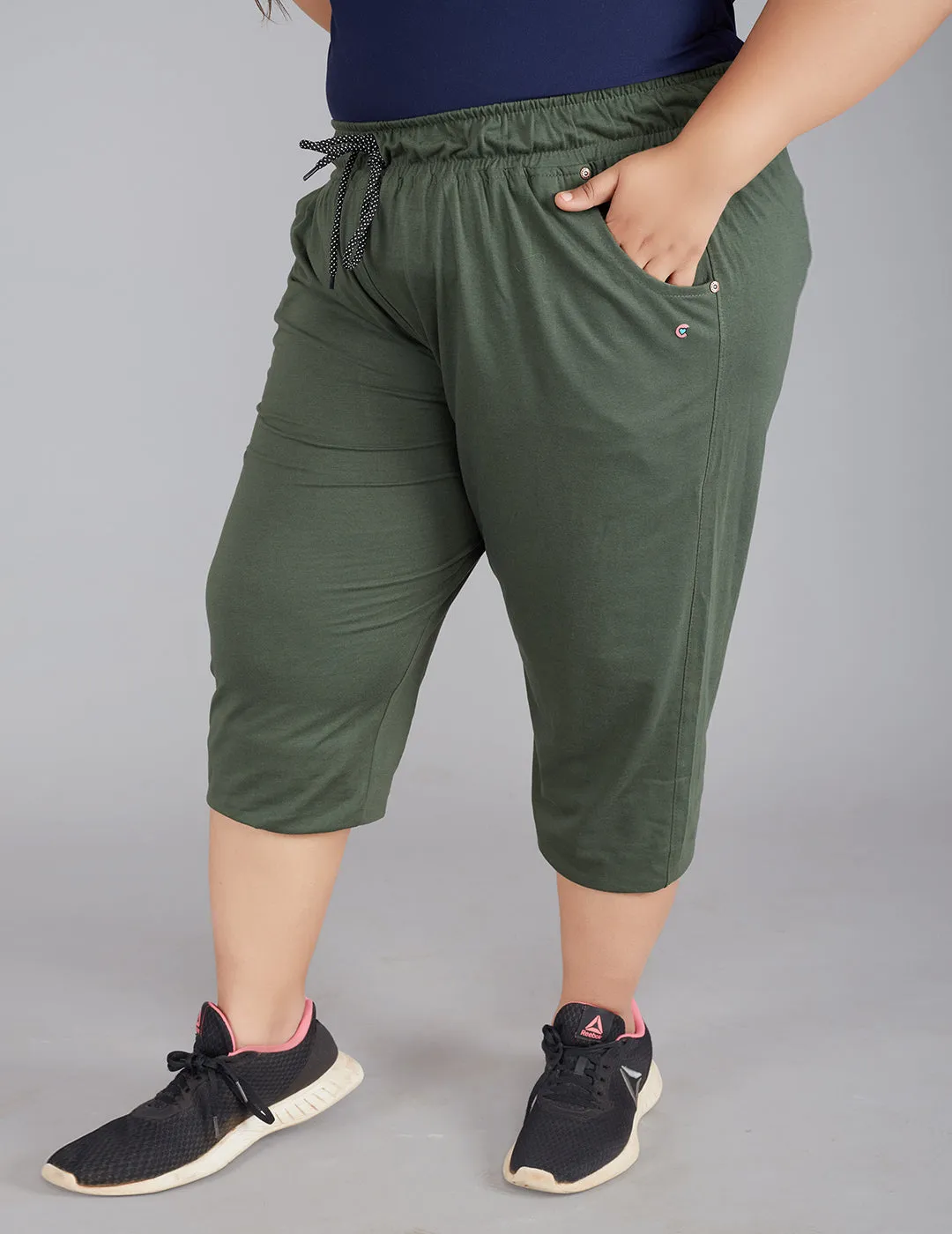 Plus Size Capris For Women - Cotton Capri Pants - Olive Green