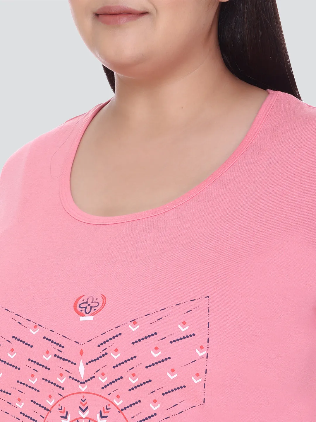 Plus Size Long T-shirt For Women - Half Sleeves - Blush Pink