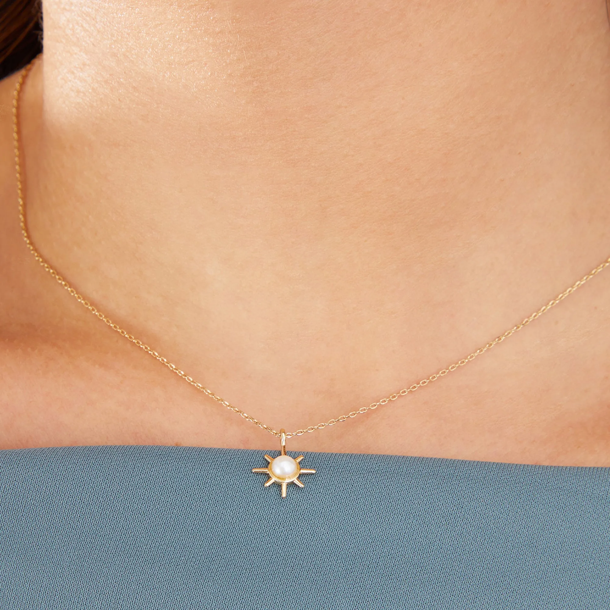 Real Gold-Plated Star Pearl Pendant Necklace