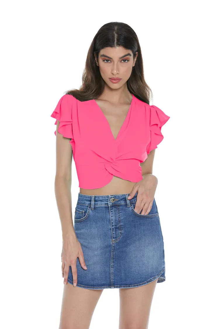 Relish short blouse with ruffles crossed neckline Sama RDP2303009012 fluo fuchsia