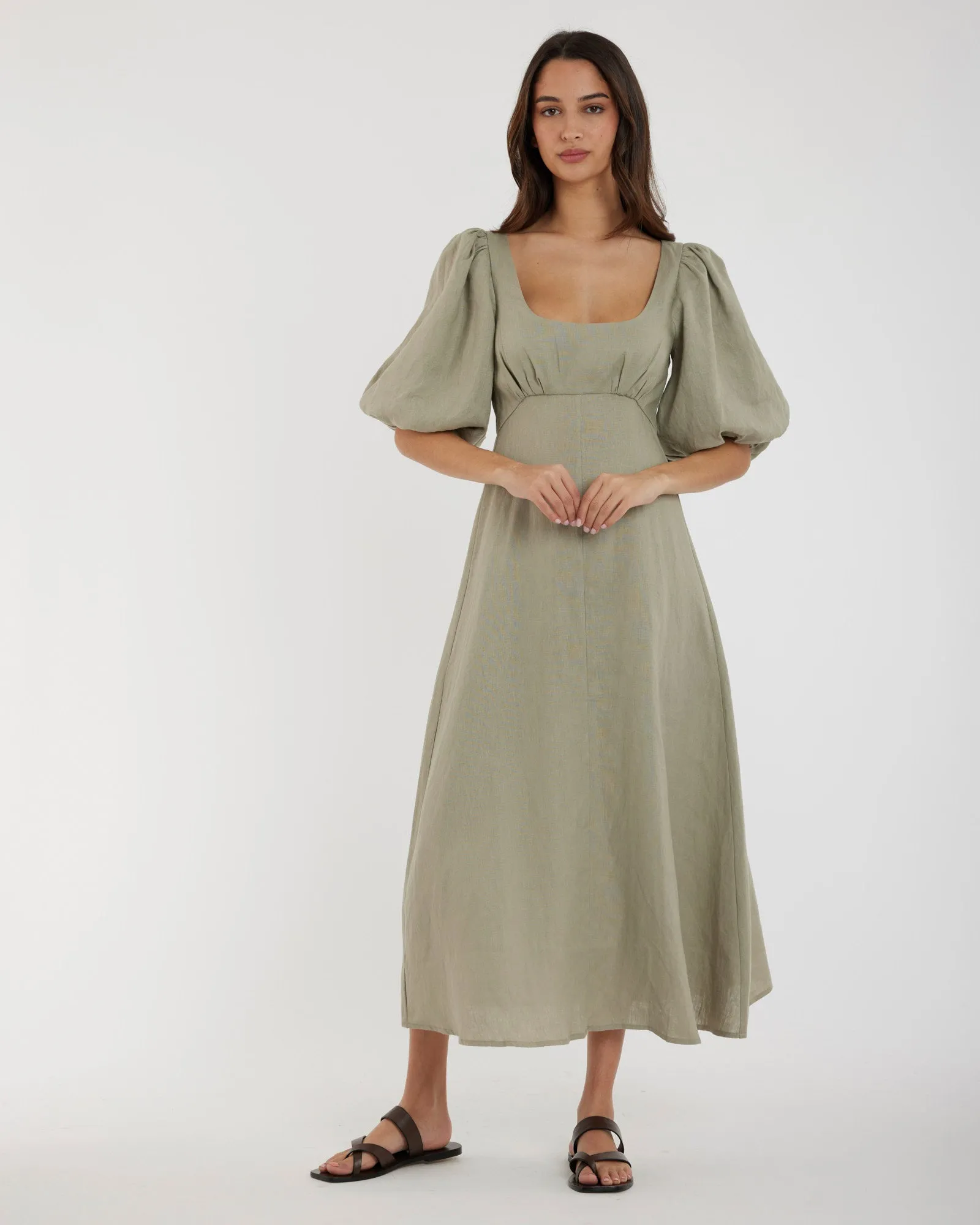 Romilly Linen Midi Dress - Sage