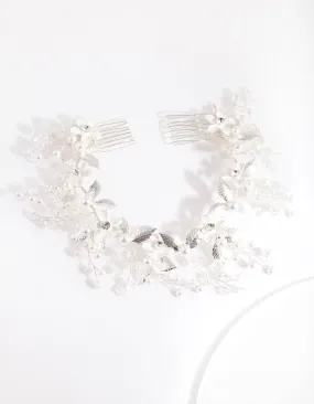 Silver Pearl Flower Hair Wrap