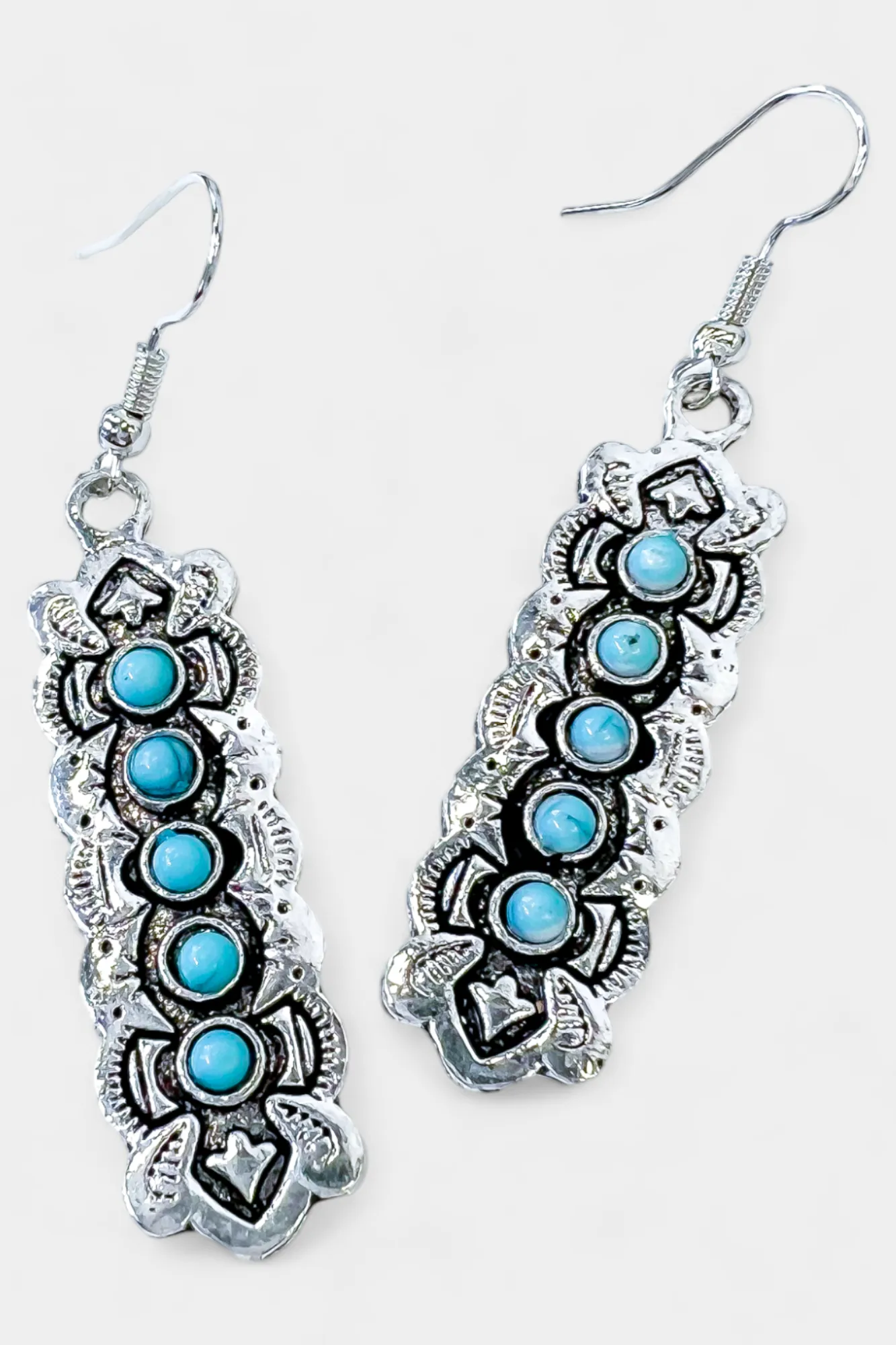 Silver Turquoise Stone Dangle Earrings